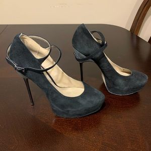 ALDO women’s size 7.5 Black Suede Stiletto strappy Heels dancer goth Emo